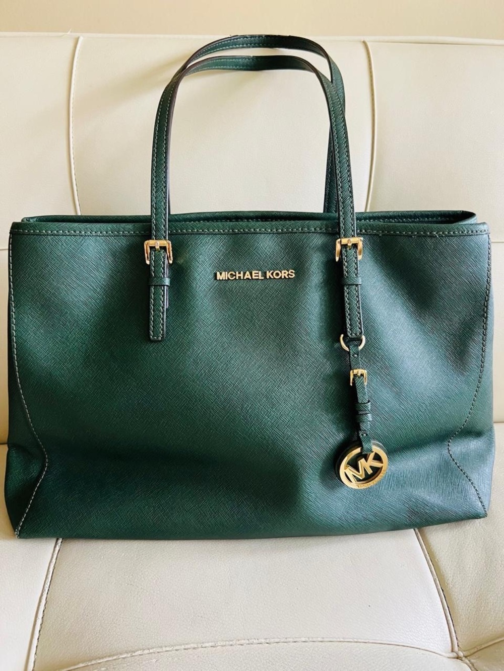 Michael Kors Emerald Green Saffiano Leather Tote with Gold Hardware